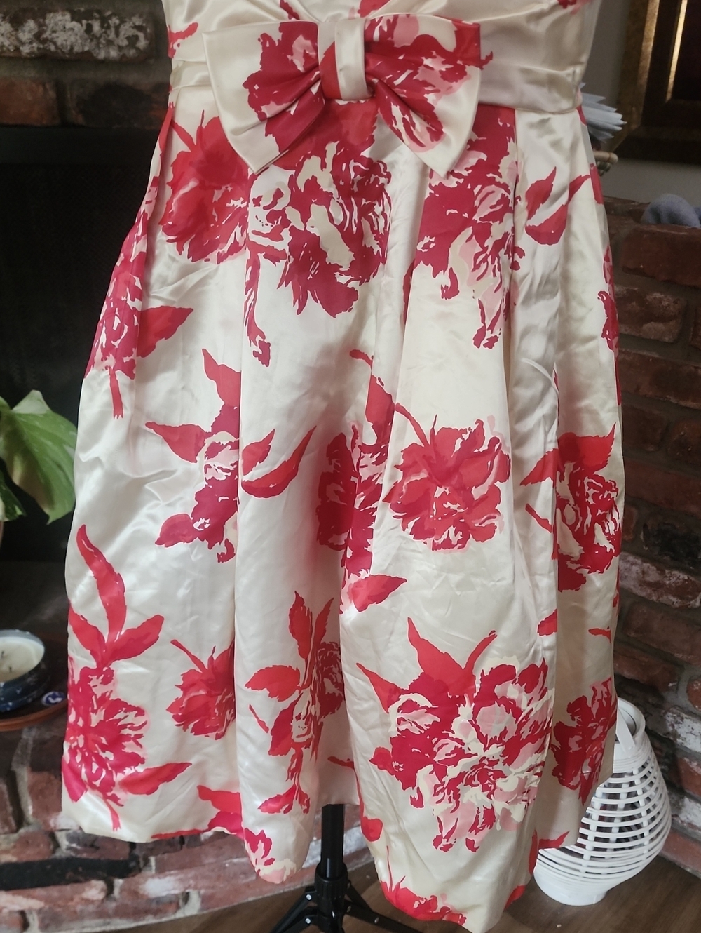 Vintage Pink Floral Fit & Flare Party Dress Bow Waist Sleeveless Pinup - Picture 3 of 11